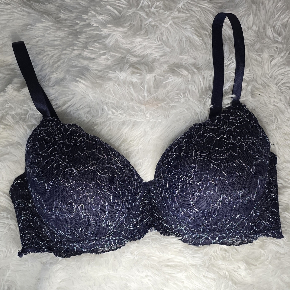 Elegant Blue Push-up Lace Bra - Picture 2 of 5